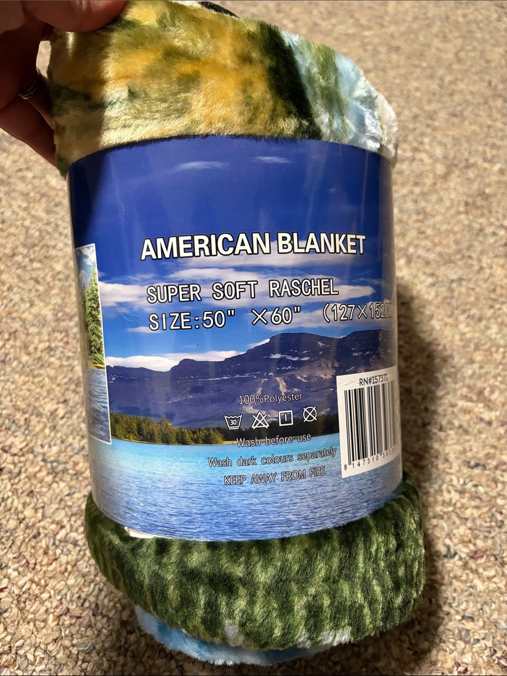 American Blanket Super Soft Raschel Plush Throw - Green/Blue/Yellow